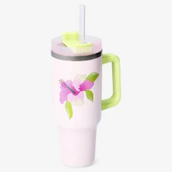 Fashion Flying Tiger Becher mit Hibiskusprint, Deckel und Strohhalm - 1200 ml